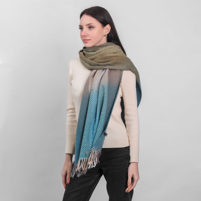 Herringbone Frailed End Scarf Green